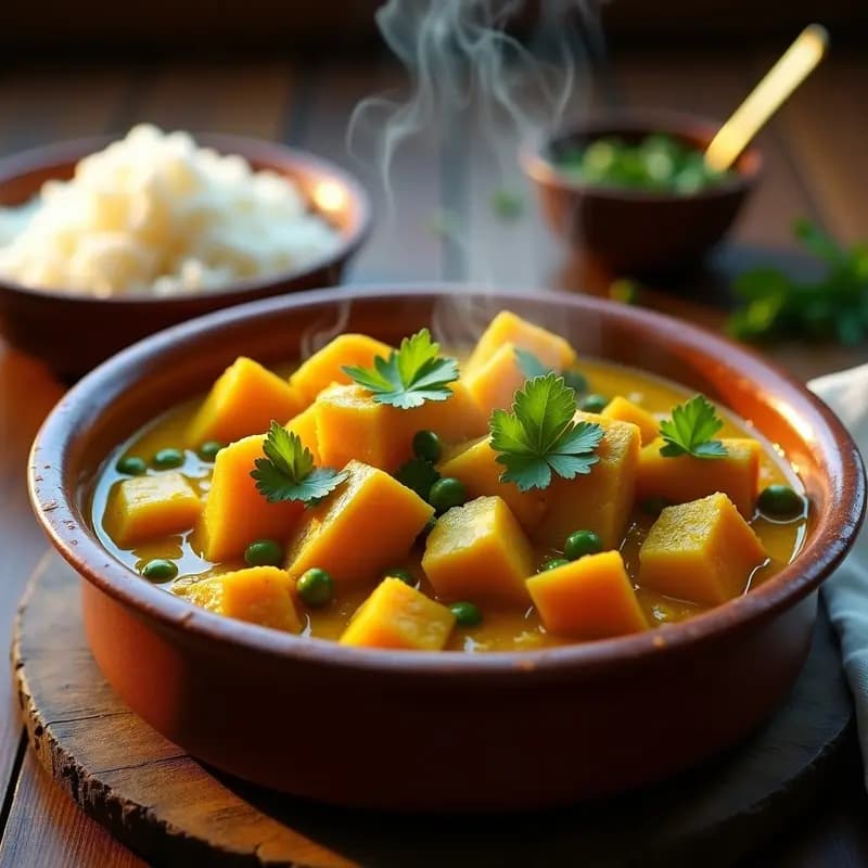 Aloo Gobi Matar: Curry Indio de Patata, Coliflor y Guisantes con Especias aromáticas
