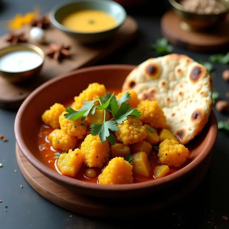 Aloo Gobi con Pan de Naan Sin Gluten: Receta India Vegana y Sin Lácteos