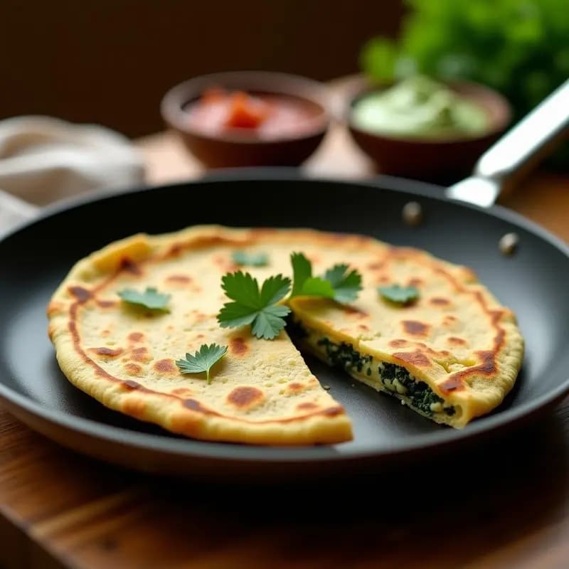 Alooi Paratha con Relleno de Espinacas y Queso Paneer: Receta India en Sartén Antiadherente