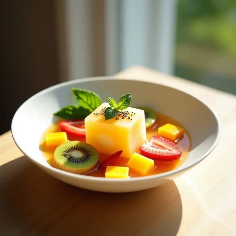 Anmitsudo Japonés: Postre Tradicional de Agar-Agar y Frutas en Sirope