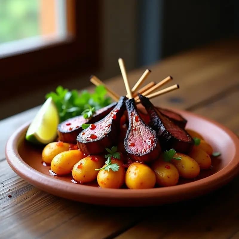 Anticuchos de Corazón de Res con Patatas Doradas: Receta Peruana a la Parrilla