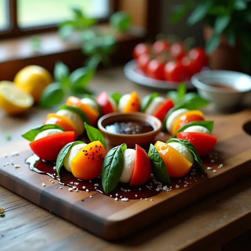 Aperitivo Caprese en Brocheta con Albahaca Fresca: Receta Italiana Rápida y Elegante