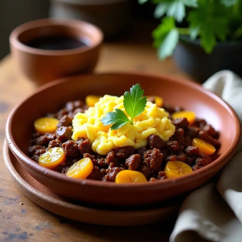 Aporreadillo de Res con Huevo y Plátano Maduro: Receta Dominicana para Desayuno Energético