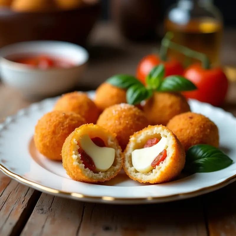 Arancini de Arroz con Queso Mozzarella y Tomate: Receta Italiana Crujiente y Fundida