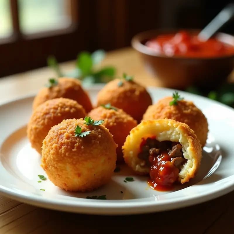 Arancini de Arroz con Relleno de Ragú de Carne: Receta Italiana Crujiente y Reconfortante
