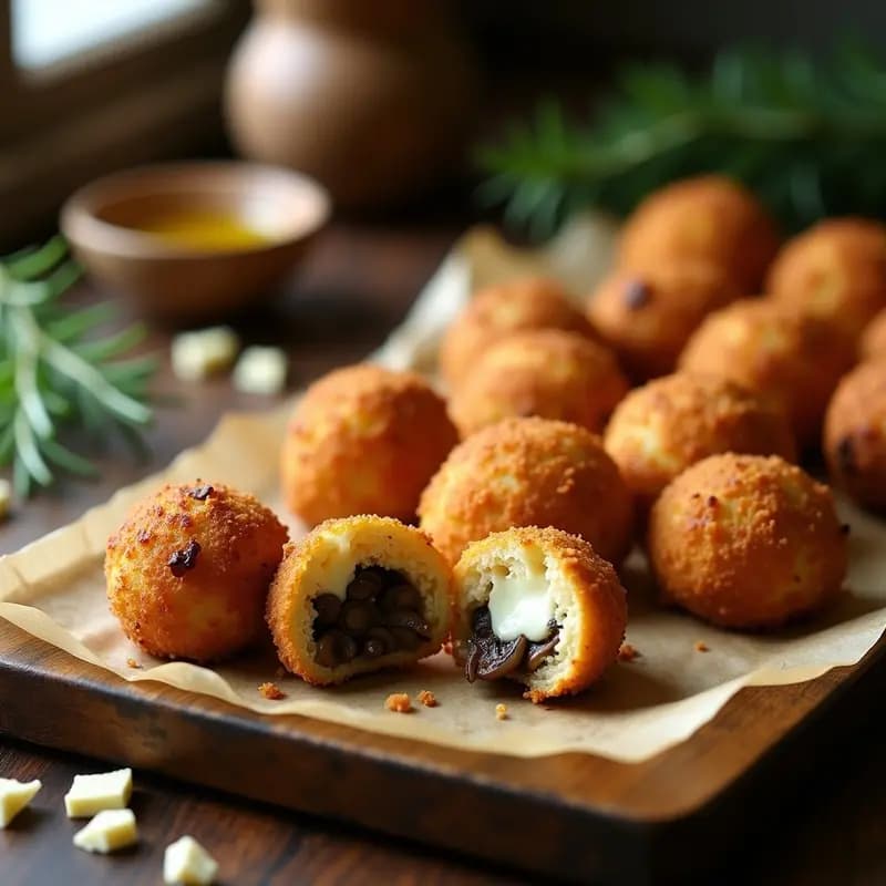 Arancini de champiñones y queso de cabra: Receta italiana crujiente al horno sin aceite