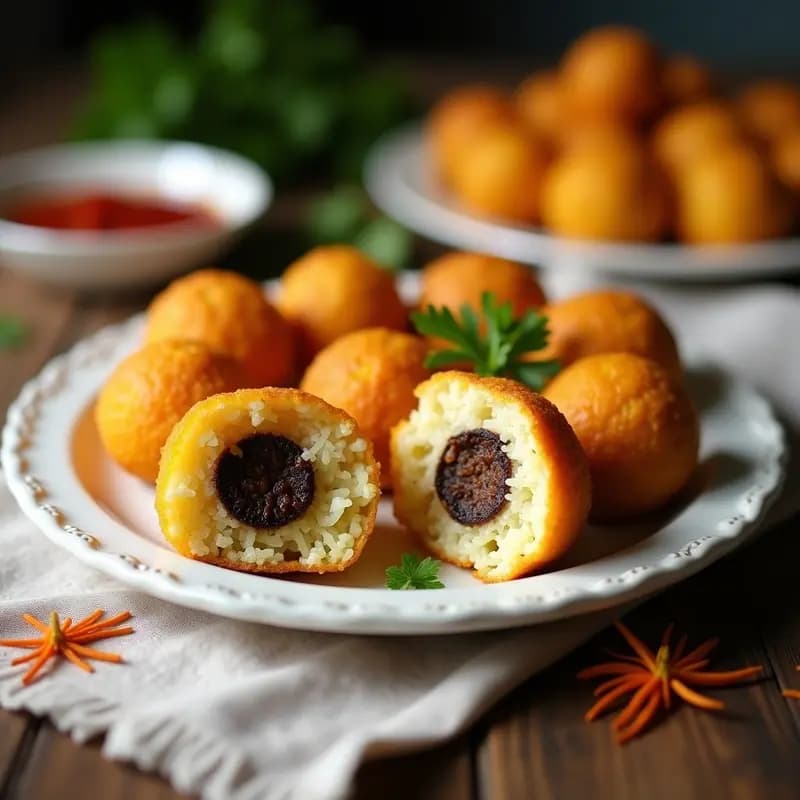Arancini de Coliflor y Azafrán con Relleno de Hongos Porcini: Bolitas Italianas en Horno
