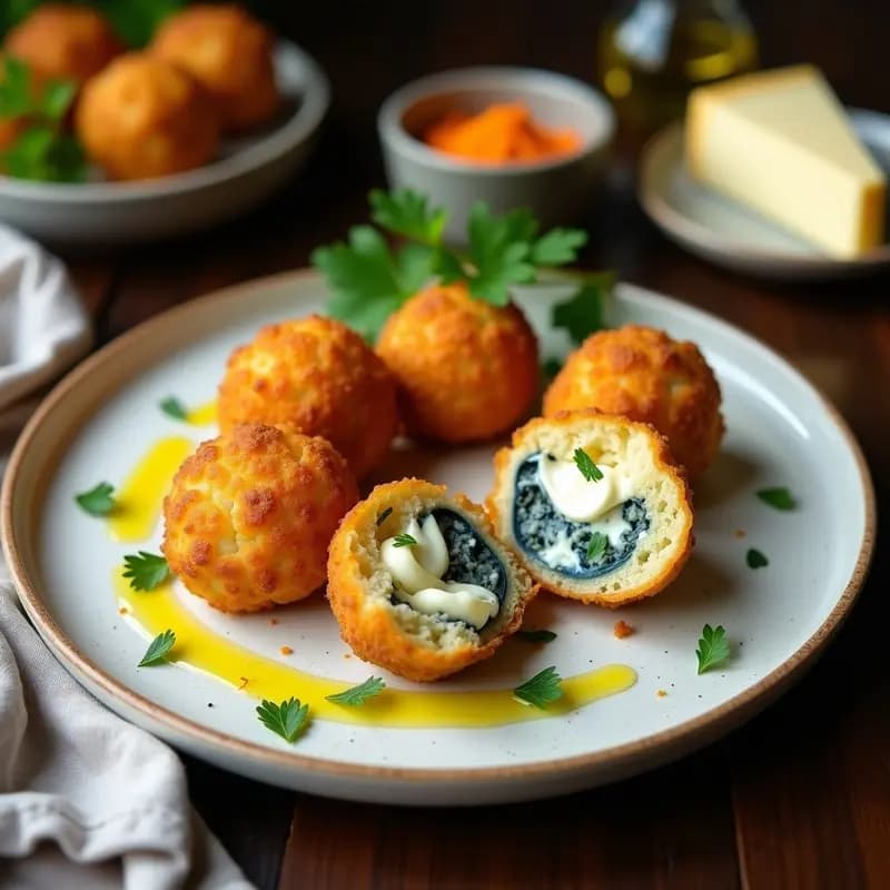 Arancini de Coliflor y Azafrán: Receta Italiana Keto con Relleno de Queso Azul