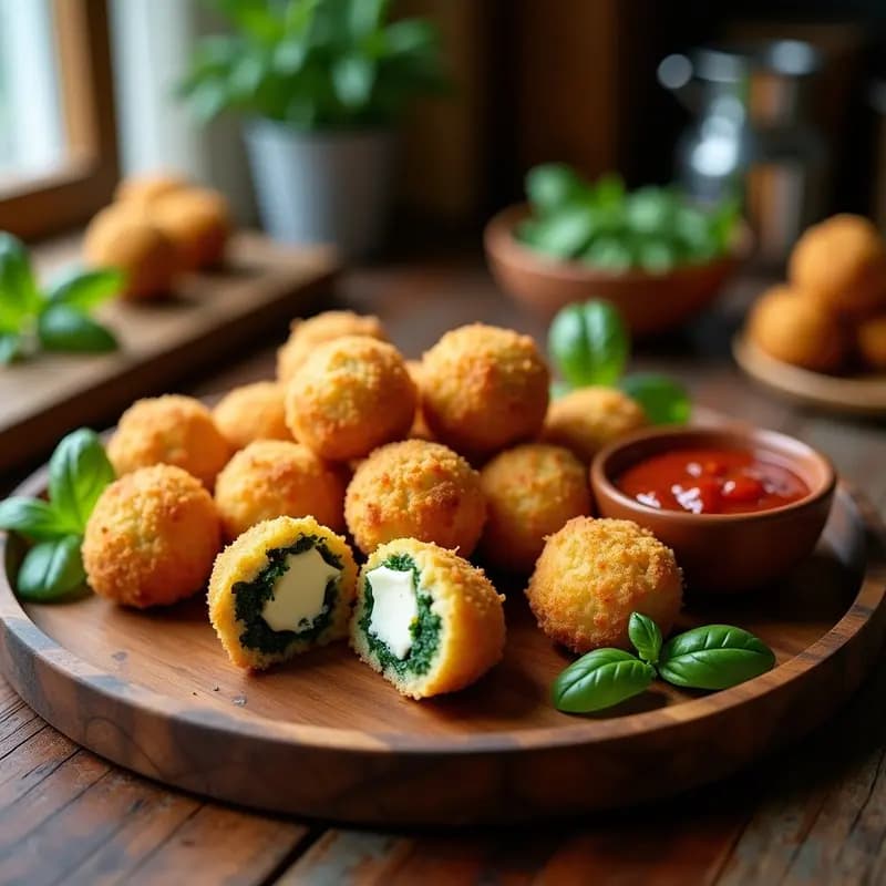 Arancini de Espinacas y Queso Pecorino: Aperitivo Italiano Crujiente y Sin Gluten