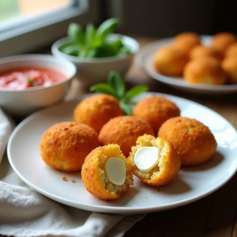 Arancini Italianos de Risotto y Mozzarella: Bolas Crujientes en Airfryer con Salsa de Tomate