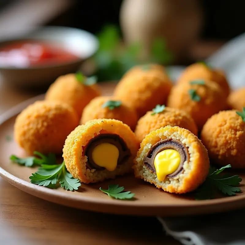 Arancini de Quinoa y Champiñones con Corazón de Queso de Cúrcuma: Receta Italiana Vegana
