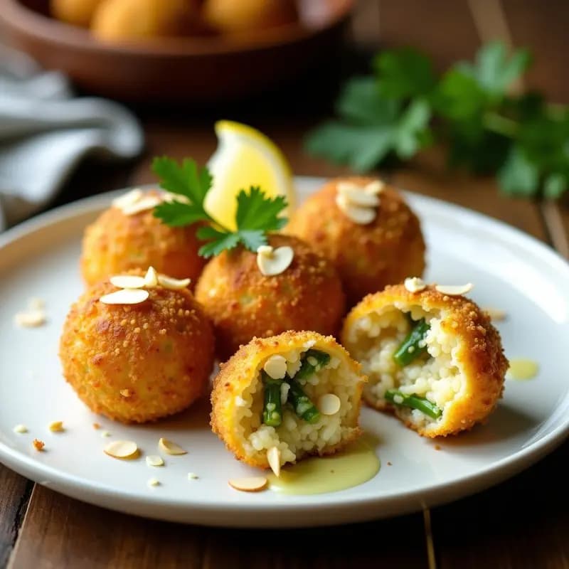 Arancini de quinoa y espárragos: Receta italiana crujiente rellena de risotto vegano