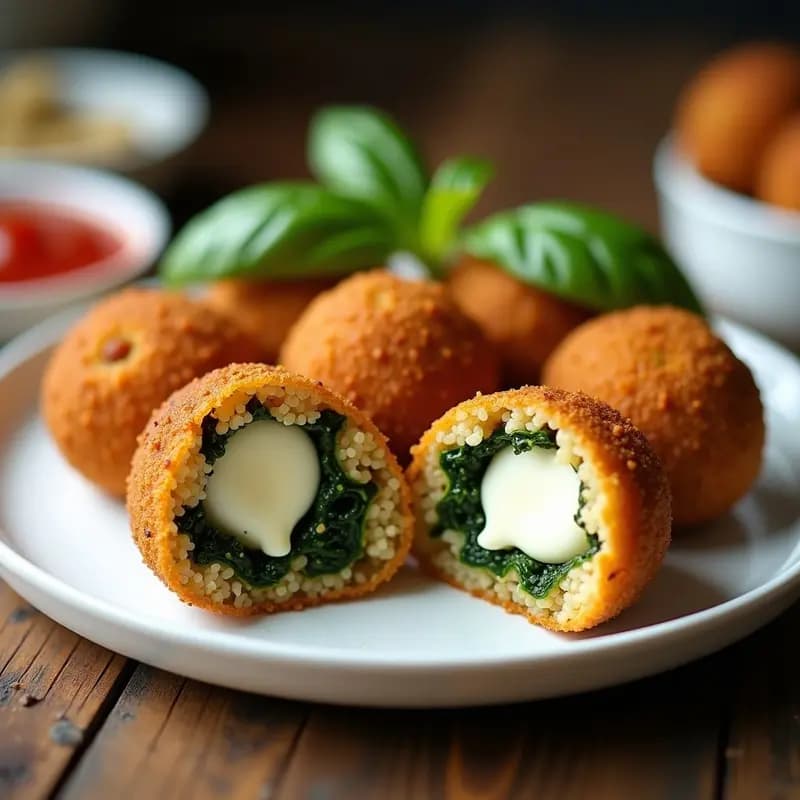 Arancini de Quinoa y Espinacas: Receta Italiana Vegana con Corazón de Mozzarella Vegano