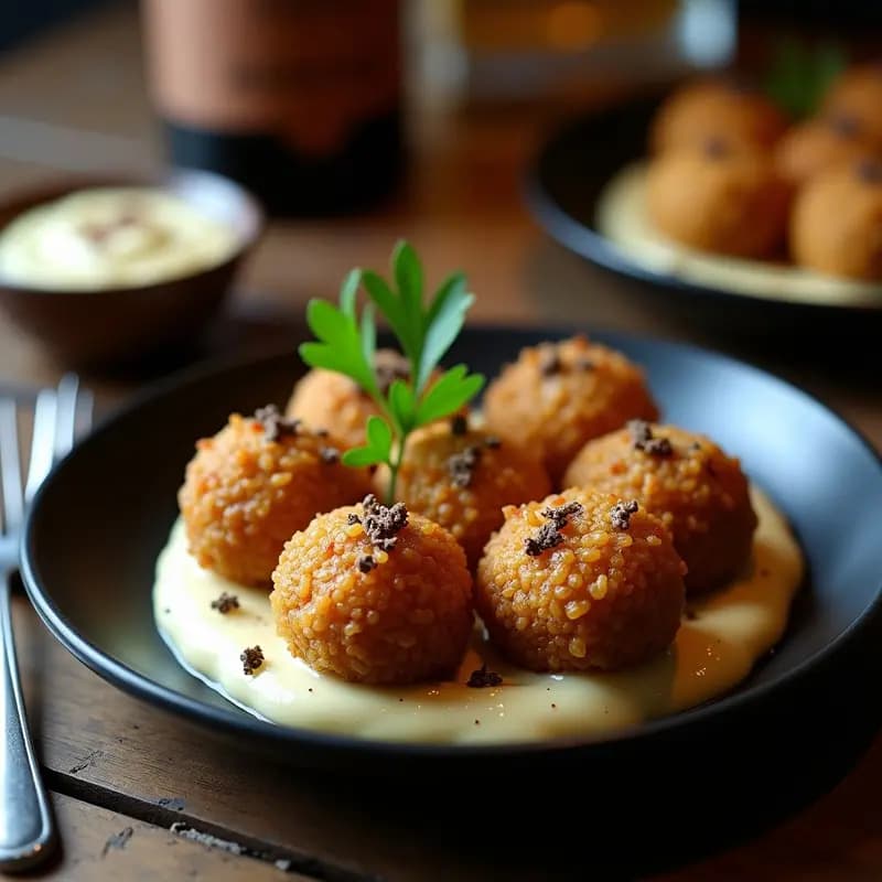 Arancini de Quinoa y Hongos Portobello con Salsa de Trufa: Aperitivo Italiano Vegano y Sofisticado