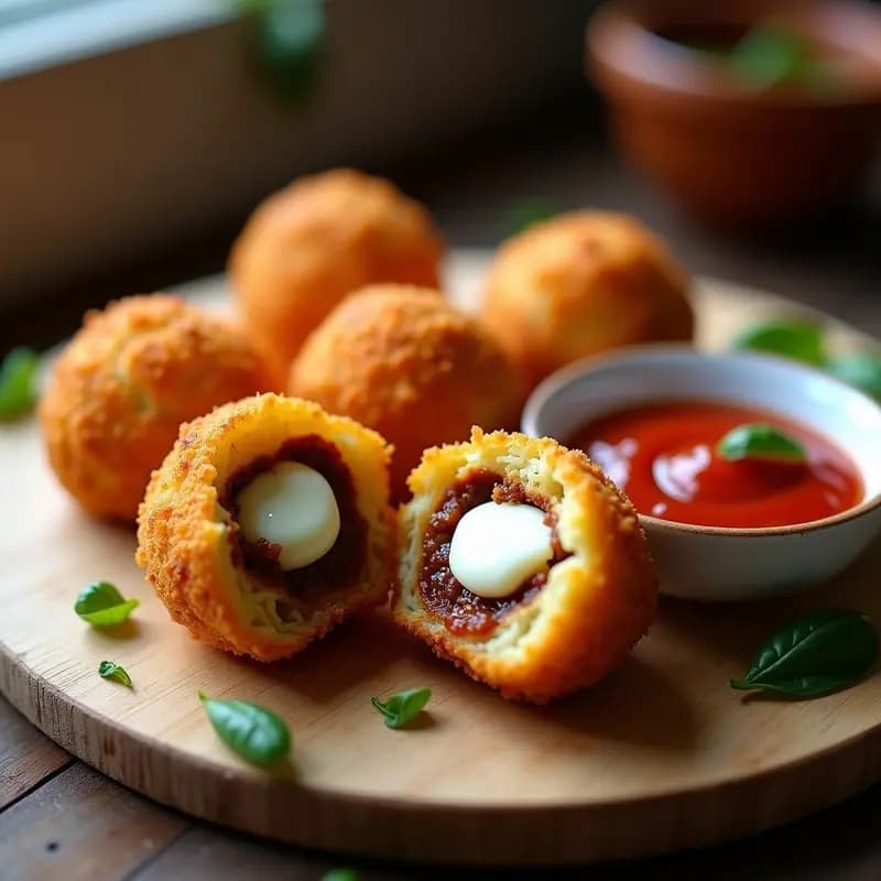 Arancini de Ragu de Carne y Queso Mozzarella: Croquetas Italianas Crujientes