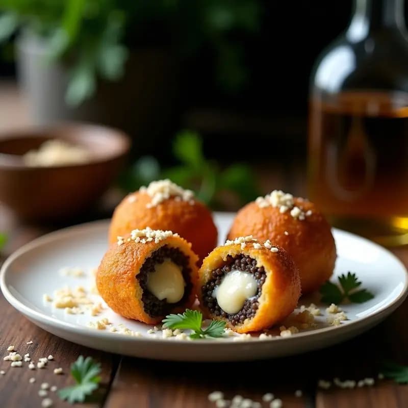 Arancini de Riso Negro con Trufa y Queso Pecorino: Bocado Italiano Gourmet en Airfryer