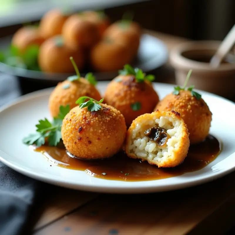 Arancini de Risotto de Azafrán y Champion con Salsa de Trufa: Entrante Italiano Gourmet