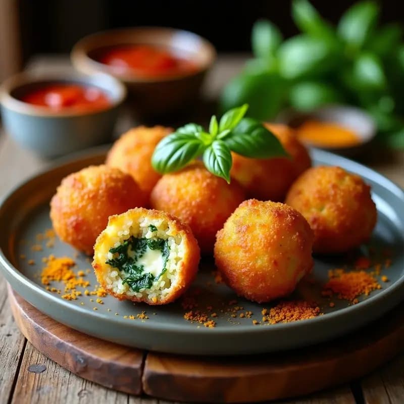Arancini sicilianos de risotto de azafrán y espinacas: Receta italiana vegana y sin lácteos