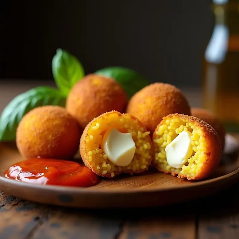 Arancini de Risotto de Azafrán con Corazón de Gorgonzola Vegano: Bocado Italiano Crujiente