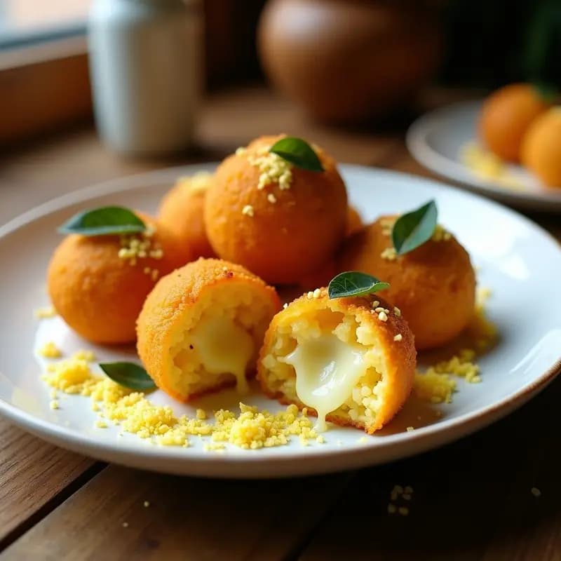 Arancini Siciliano de Risotto de Azafrán y Queso Pecorino: Bolas de Arroz Fritas al Momento