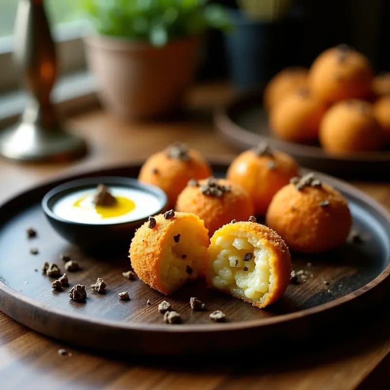 Arancini de Risotto de Azafrán y Trufa Negra: Receta Italiana Gourmet para Fiestas
