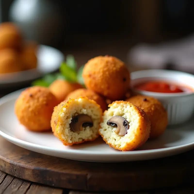 Arancini de Risotto de Champiñones y Queso Taleggio: Bocaditos Italianos Crujientes en Airfryer