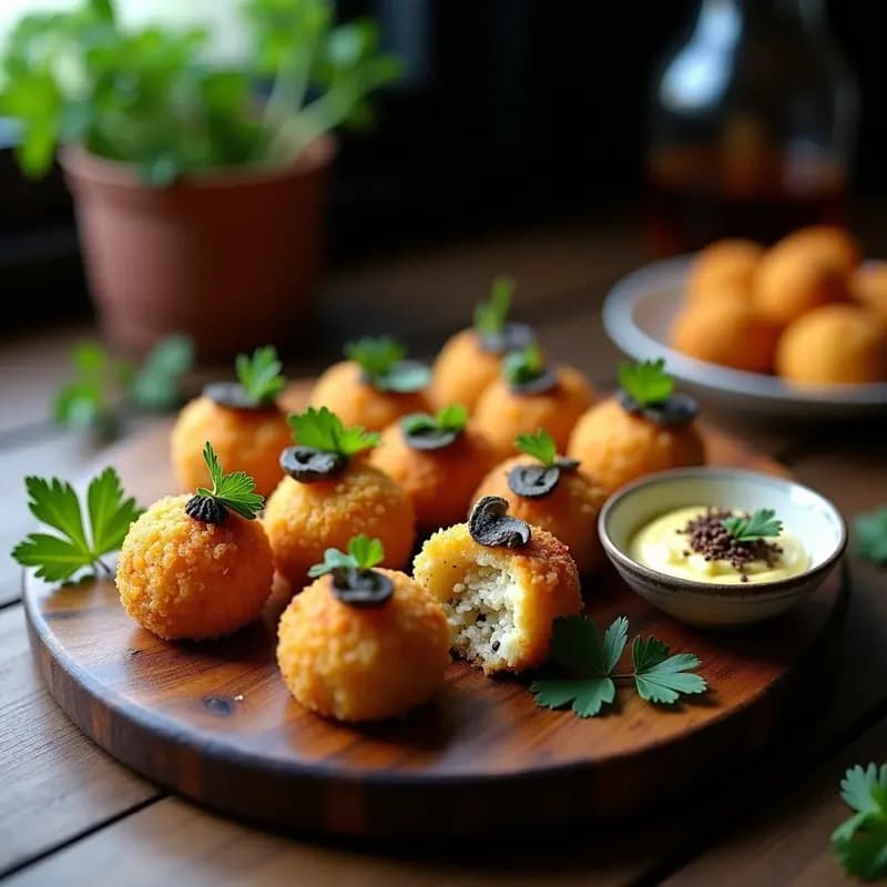 Arancini de Risotto de Champiñones y Trufa Negra: Entrante Italiano Sin Carne
