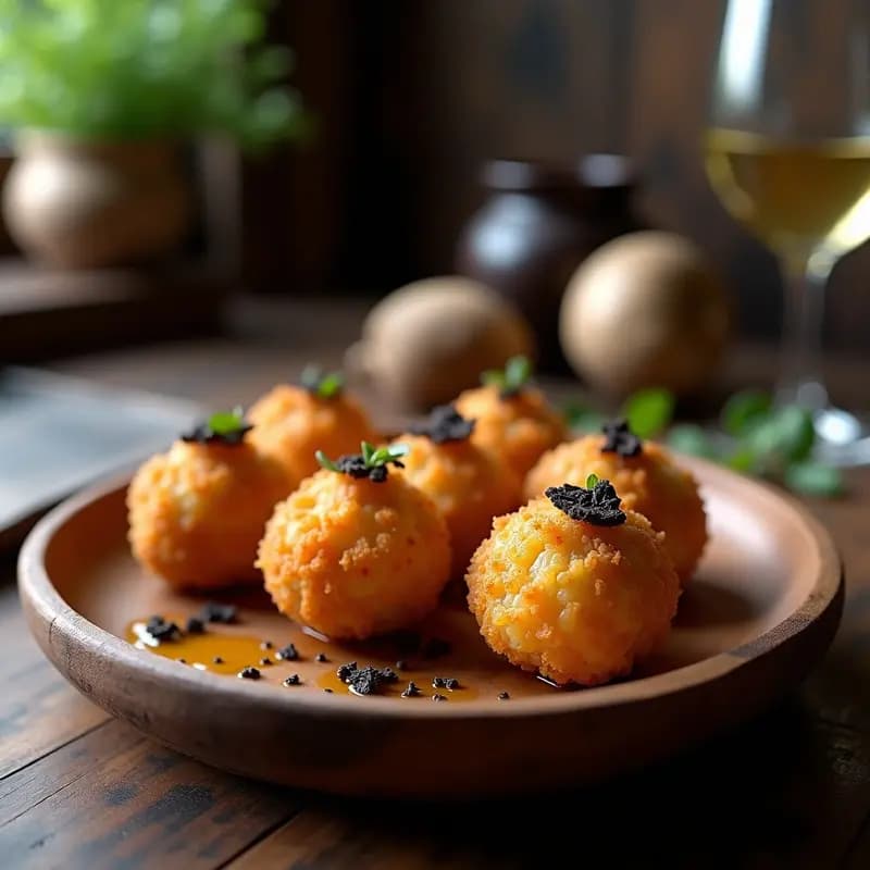 Arancini de Risotto de Hongos Porcini y Trufa Negra: Aperitivo Italiano Crujiente