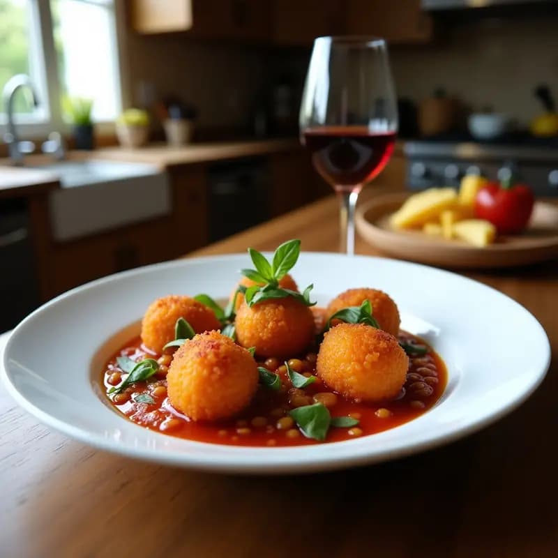 Arancini de Risotto al Vino Tinto: Entrante Italiano Crujiente y Gourmet