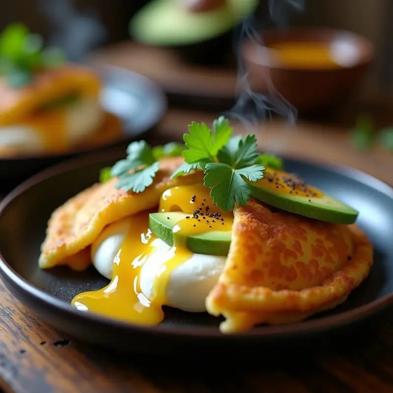 Arepa Rellena de Queso de Burrata y Aguacate con Reducción de Mango Habanero: Receta Venezolana Gourmet