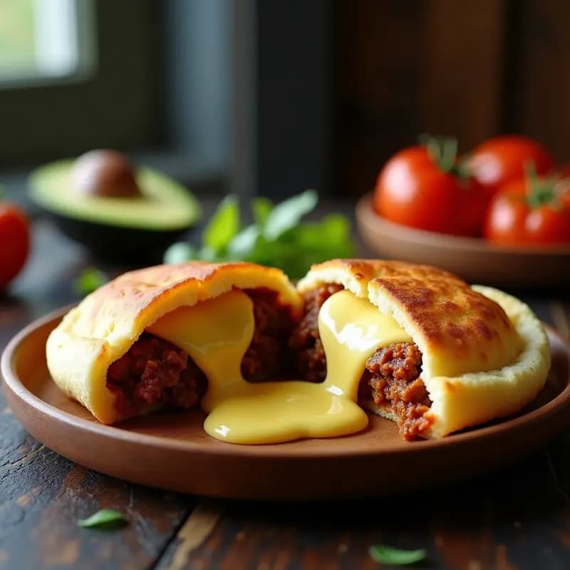 Arepa rellena de carne mechada y queso mozzarella: Receta venezolana en sartén