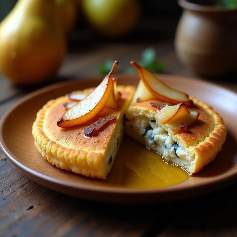 Arepa de Harina de Centeno y Queso Azul: Receta Venezolana Sin Gluten con Relleno de Peras Caramelizadas