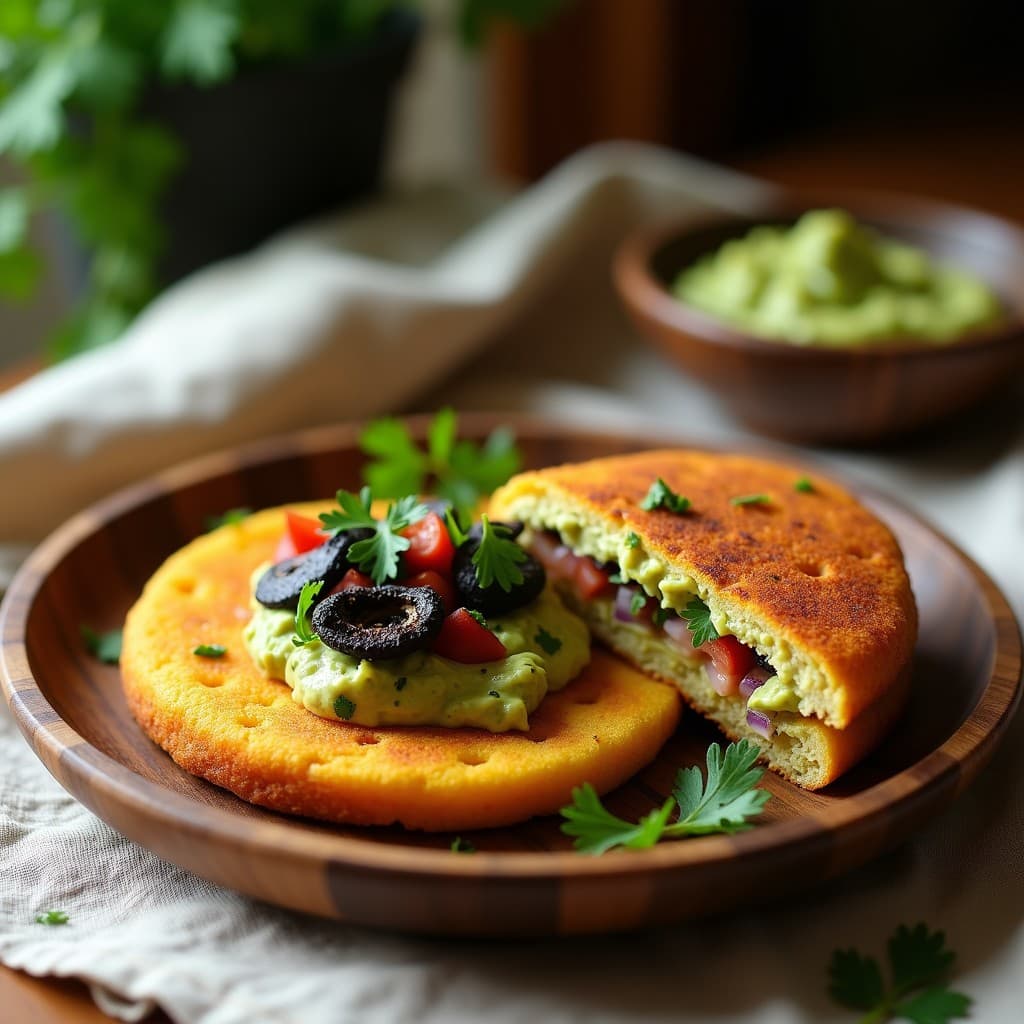 Arepa de Chía y Ñame Rellena de Guacamole y Hoyo Negro: Receta Venezolana Vegana