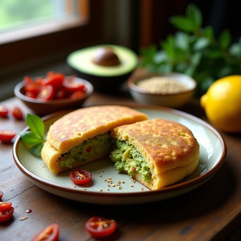 Arepa de Chía y Harina de Teff Rellena de Guacamole y Tomate Seco: Desayuno Colombiano-Etíope Sin Gluten