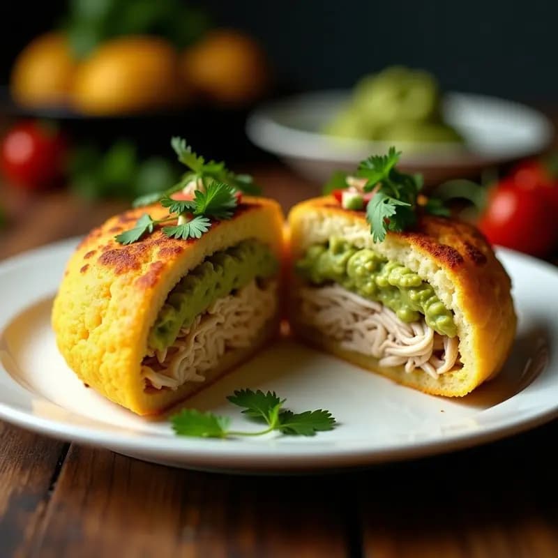 Arepa de Coliflor con Relleno de Pollo Desmenuzado y Guacamole: Receta Venezolana Low-Carb