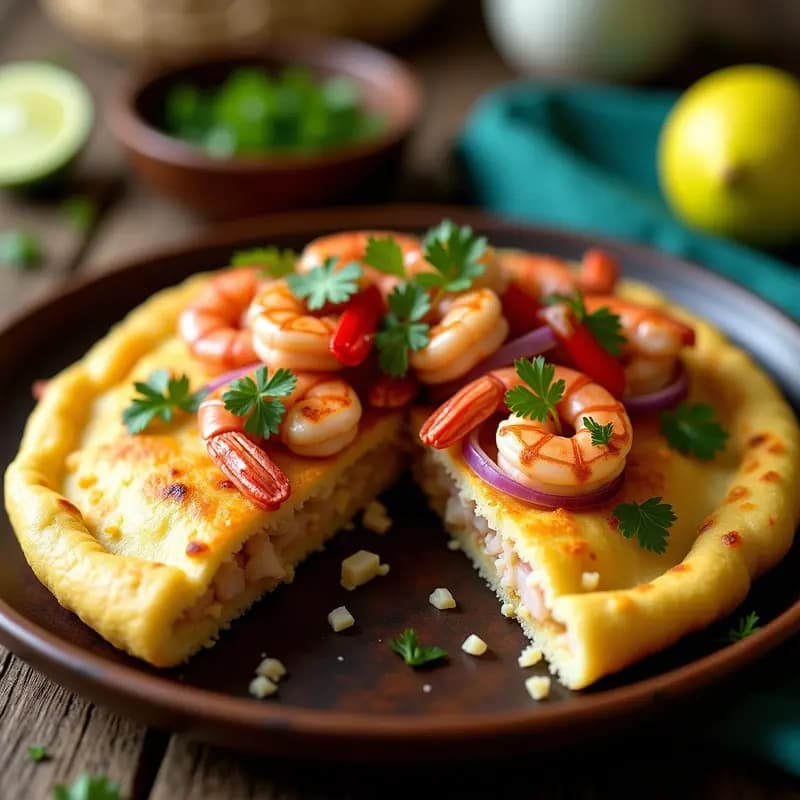 Arepa Dominicana de Yuca con Relleno de Langostinos al Ajo: Receta Costera y Sabrosa