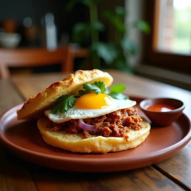 Arepa Dominó Colombiana con Carnitas y Huevo Frito: Receta Callejera en Airfryer