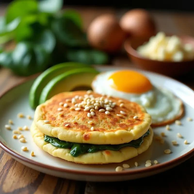 Arepa Venezuelana de Espinacas y Queso de Almendras: Desayuno o Cena Sin Harina de Maíz