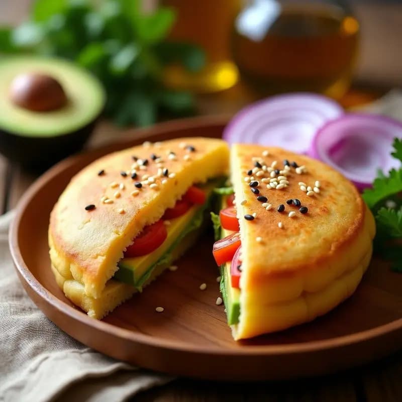Arepa Colombiana de Harina de Garbanzo: Receta Sin Gluten Rellena de Aguacate y Tomate