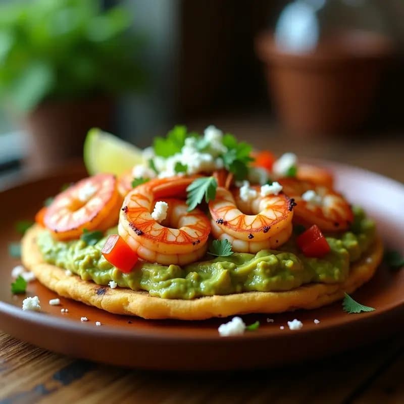 Arepa Rellena de Guacamole y CAMARÓN a la Plancha: Aperitivo Venezolano con Toque Gourmet