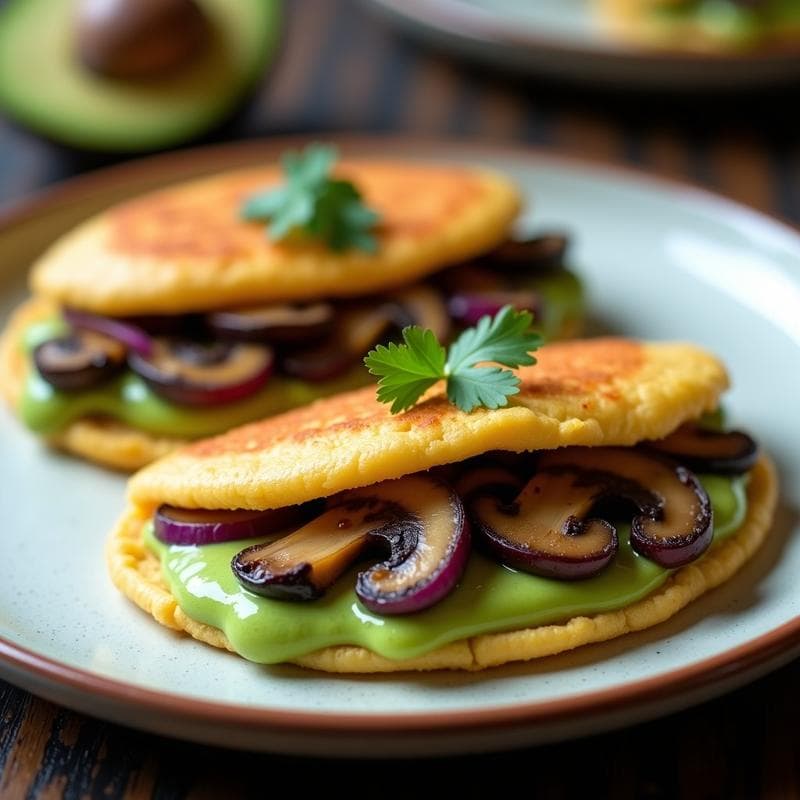 Arepa Rellena de Guasacaca y Champiñones Salteados: Receta Vegana de Desayuno en 10 Minutos