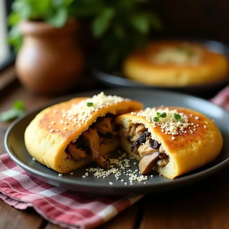 Arepa de Harina de Arroz Rellena de Pollo y Champiñones: Receta Colombiana Sin Gluten