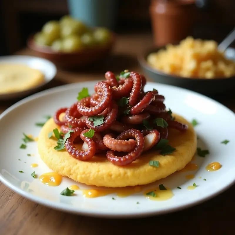 Arepa de Harina de Coco Rellena de Pulpo al Ajillo: Receta Colombiana Fusion sin Gluten