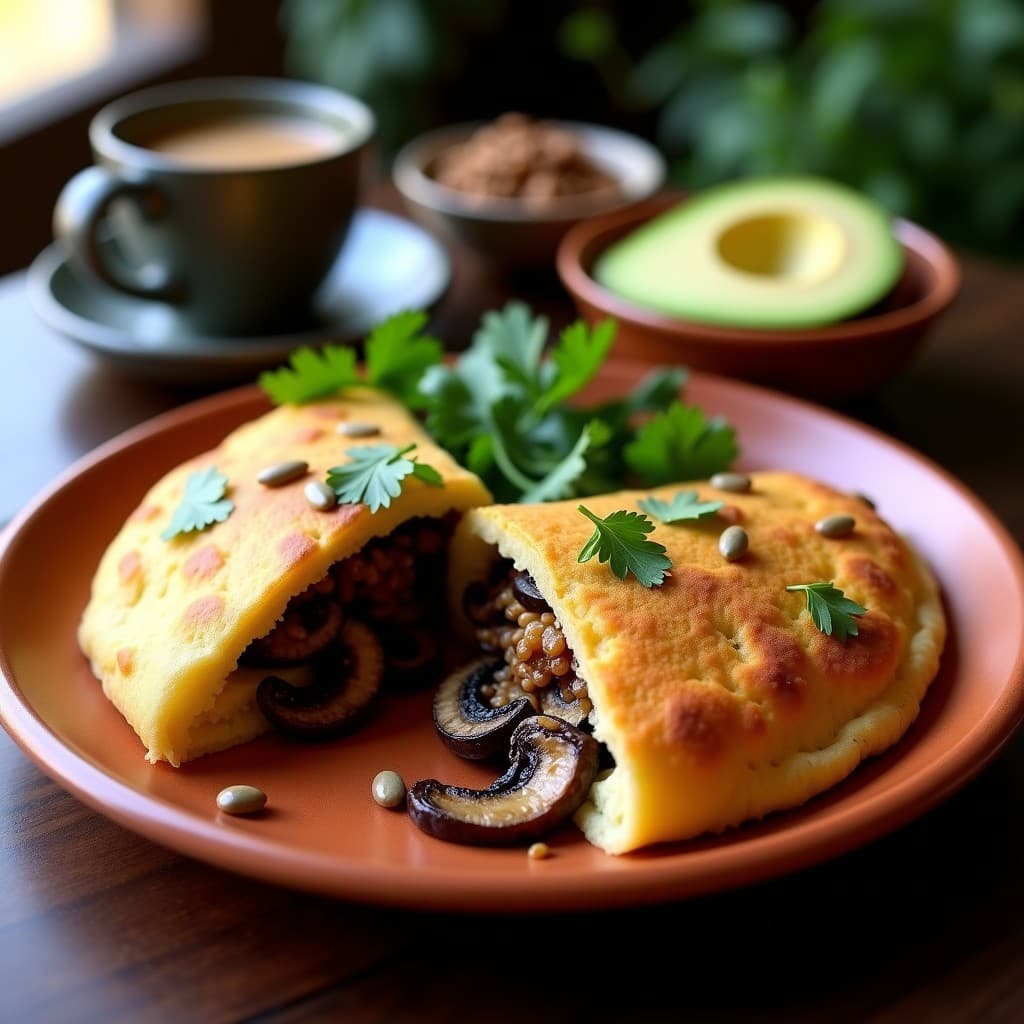 Arepa de Harina de Guisante con Relleno de Champiñones Portobello: Desayuno Vegano Colombiano