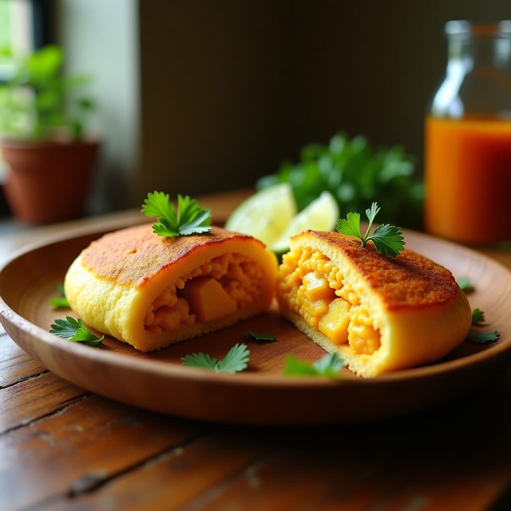 Arepa de Harina de Ñame Rellena de Pollo al Curry: Receta Colombiana en Airfryer