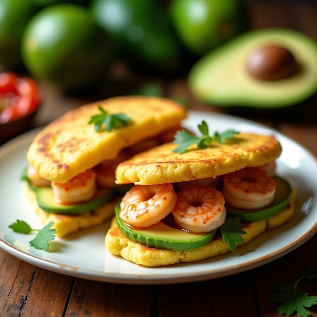 Arepa de Harina de Plátano Rellena de Aguacate y Camarones: Receta Venezolana Keto