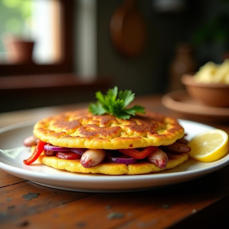 Arepa de Harina de Plátano Verde y Pulpo: Receta Caribeña en Airfryer con Toque Gourmet