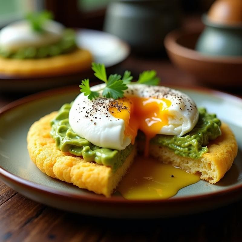 Arepa de Maíz Amarillo Rellena de Aguacate y Huevo pochado: Desayuno Colombiano Tradicional Reinventado