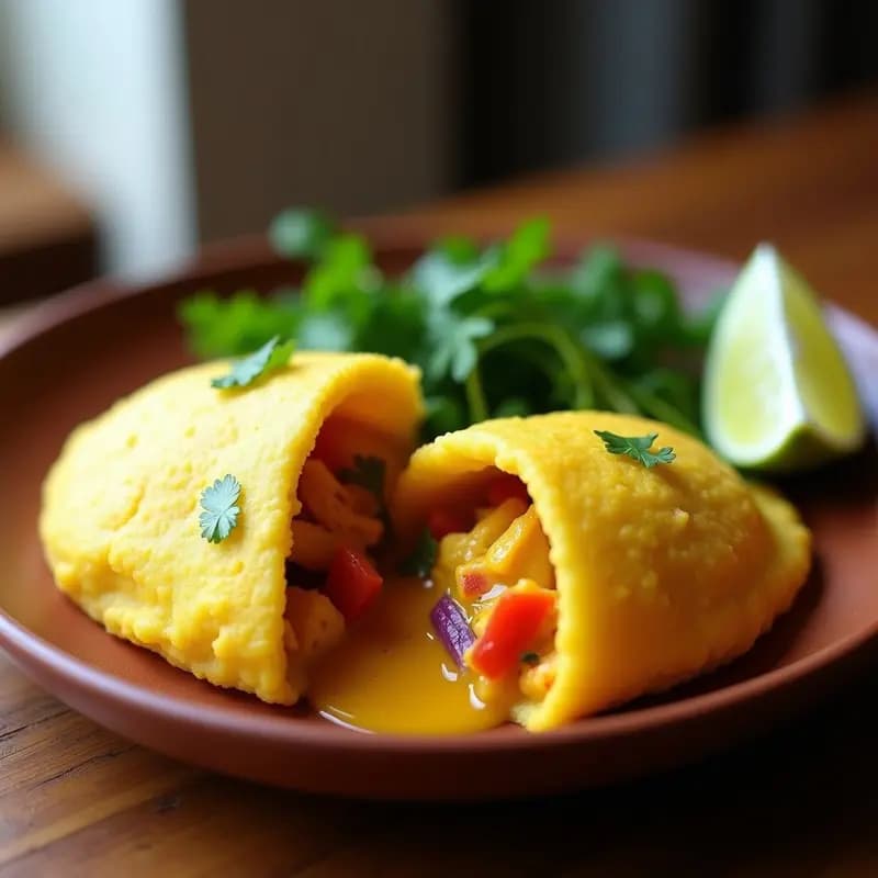 Arepa de Maíz Amarillo con Relleno de Pollo al Cúrcuma: Receta Colombiana Antiinflamatoria