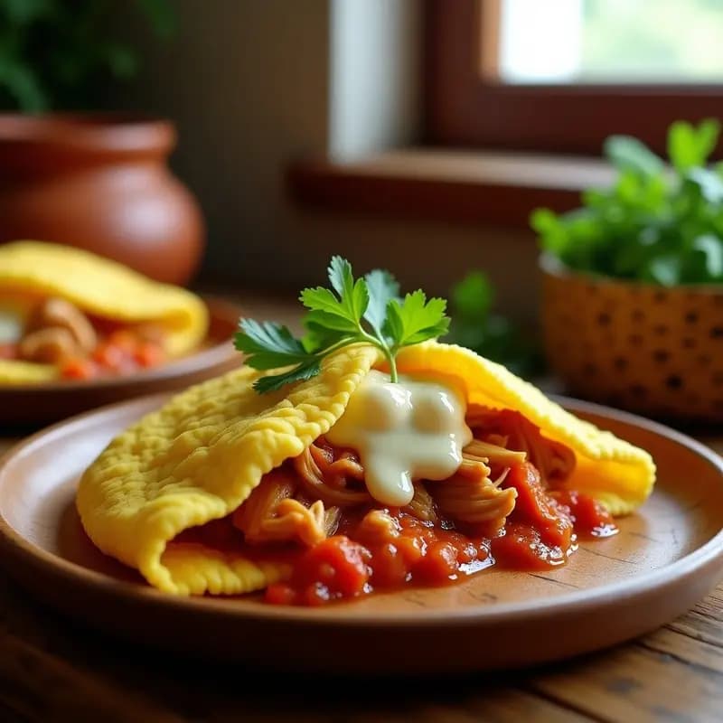Arepa de Maíz Amarillo Rellena de Pollo Guisado y Queso: Receta Venezolana Tradicional